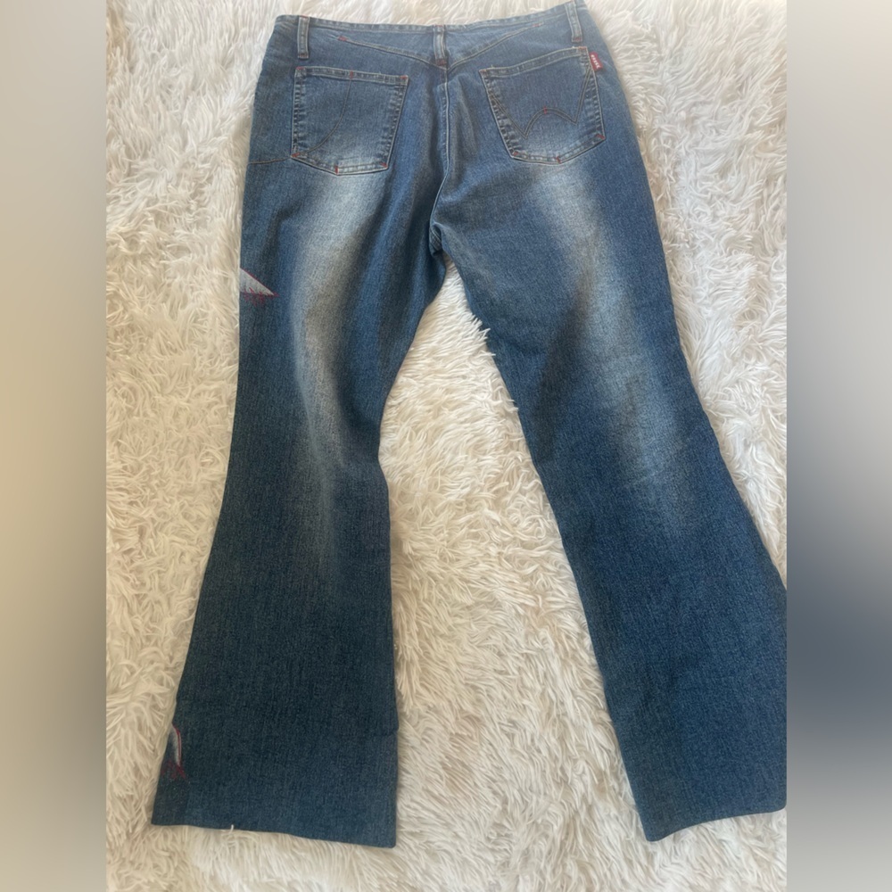 Y2K Flare Jeans Bird Graphic Studded Denim Low Rise Size 30 - Picture 7 of 8